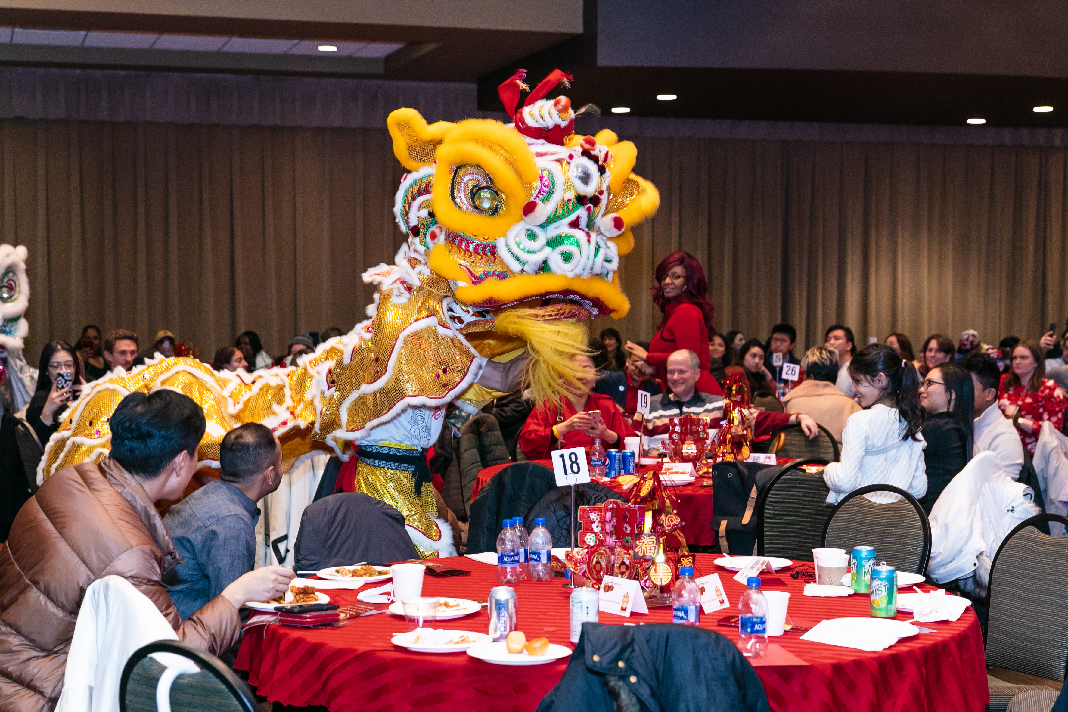 Guests were entertained by a traditional Chinese lion dance during the celebration. (DePaul University/Randall Spriggs)